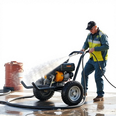 Professional power washing service in action