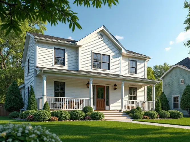 Beautifully power washed home exterior with sparkling clean siding